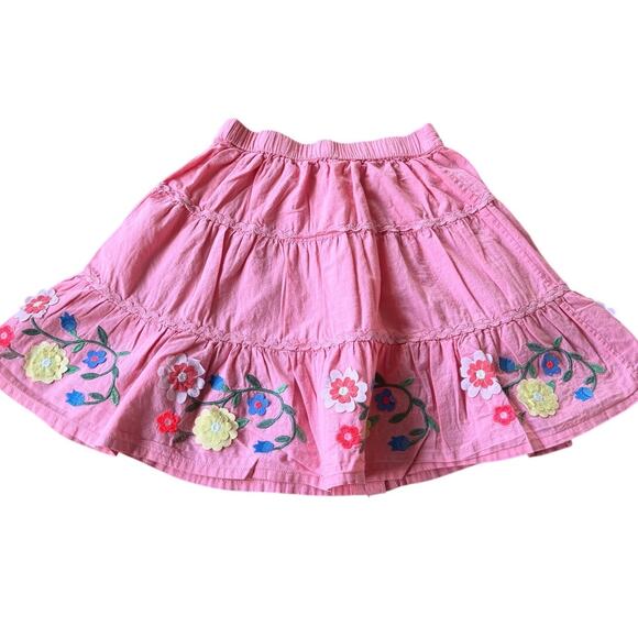 Mini Boden Girls Skirt Pink Embroidered Floral Tiered Size 7-8 - Picture 3 of 5